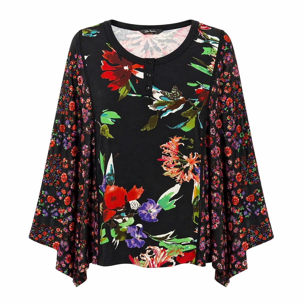 Ulla Popken Eclectic Dark Romantic Floral Tunic Womens Size 3X Artsy Boho Chic
